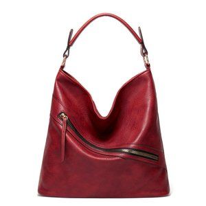 NWT Handbag Large Size Hobo Bag / Purse Faux Leather Wine Red